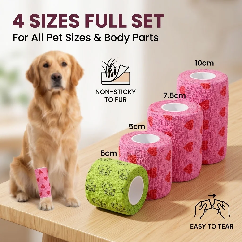 Pet Breathable Elastic Bandage Self Adherent Non-Woven Wound Sports Tape Retractable Outdoor First Aid Wrap Dog Cat Accessories
