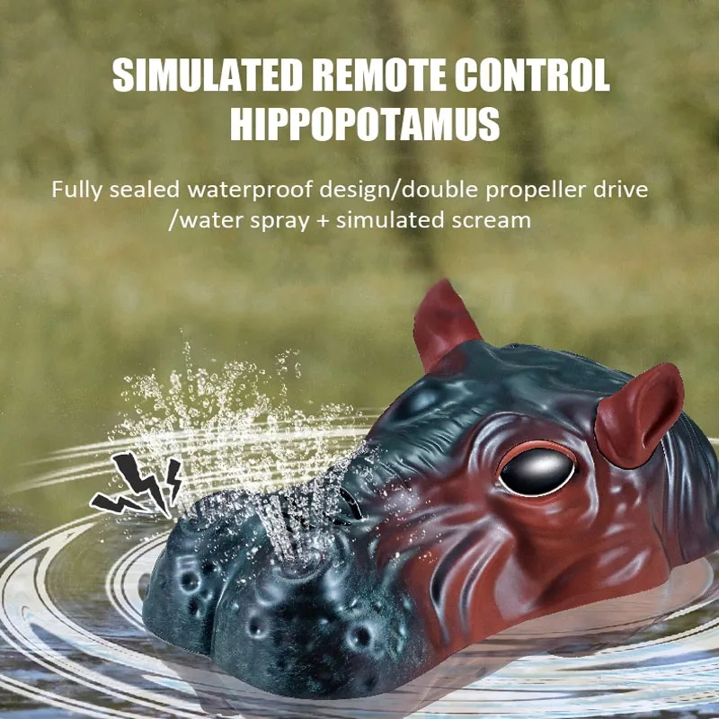 2.4G Remote Controlled Hippo Rc Animal Boat Double Helix Waterproof Spray Sound Water Toy Outdoor Swimming Pool Toy Kid Boy Gift