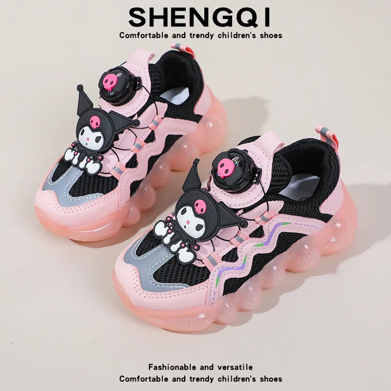 

2024 New Kuromi Tennis Sanrio Kawaii Anime Girls Swivel Button Sneakers Summer Sweet Cute Cartoon Babys Shoes Anti Slip Kid Gift