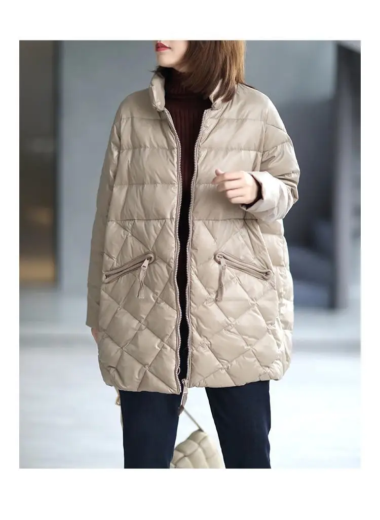 Women's Autumn Winter Top Coat Cotton Coat Diamond Pattern Color Block Thickened Fleece Lining Simple Comfortable Casual Skinny