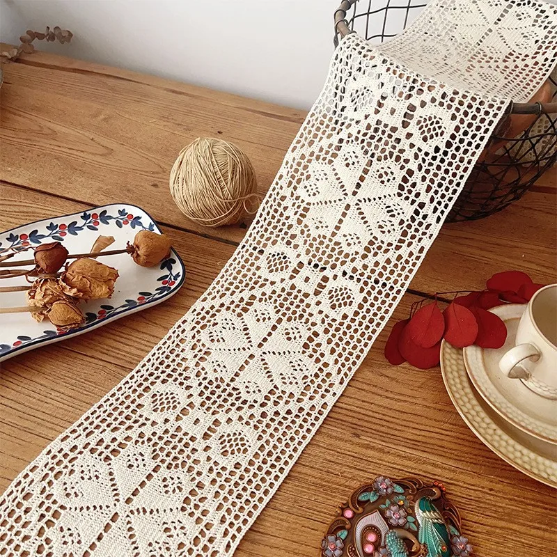 5meters 16cm Beige lace hollow cotton thread imitation crochet lace tablecloth flag cover towel decoration handmade  accessories