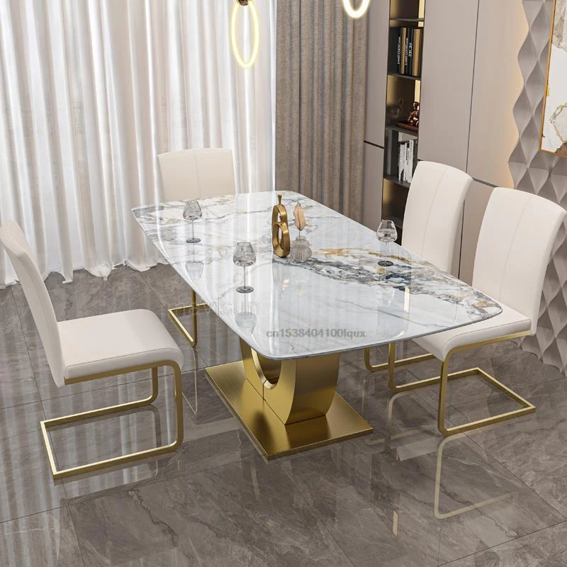 Northern European Light Luxury Rock Board Table And Chair Combination For Dining Minimalist High-End Furniture For Restaurant