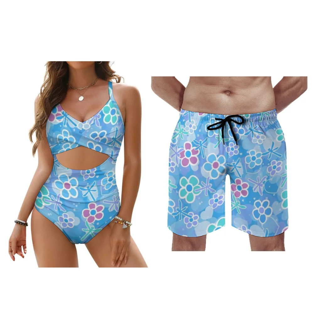 

Customizable Womens Bikini Swimsuit Sets Mens Beach Pants For Couple Outfits Summer Flower Patterns Summer Style