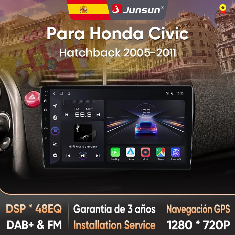 Junsun Radio VozAI für Honda Civic Hatchback 2005-2011 Kabelloses CarPlay AndroidAuto Autoradio 2DIN mit Bluetooth DAB+ GPS RDS