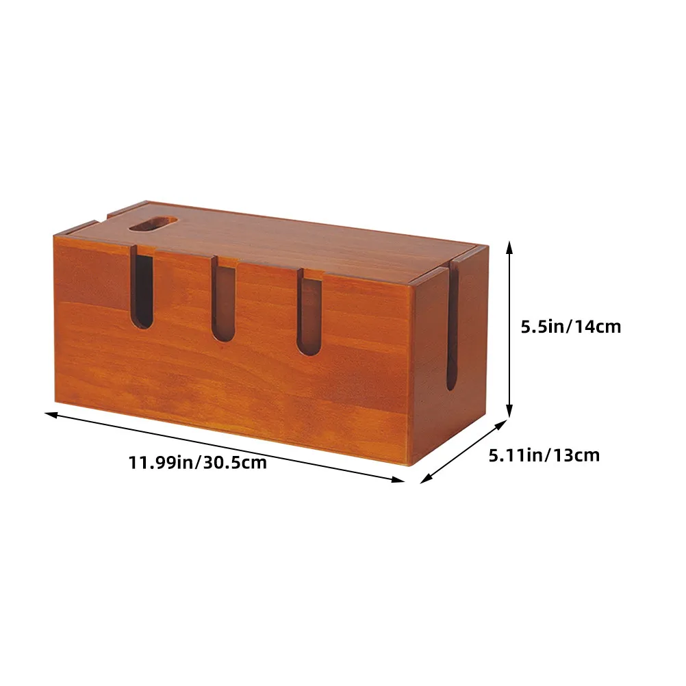 Sturdy Solid Wood Cable Management Box Large Cord Storage Organizer for Desk Power Strips Sockets Chargers Routers Tidy