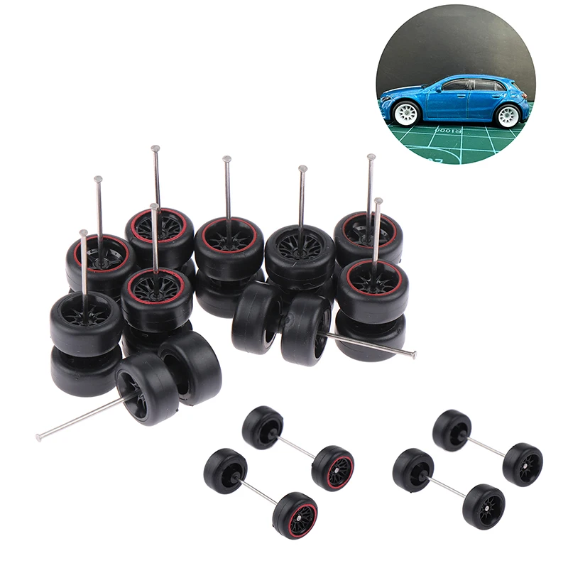 1 Set 1:64 Alloy Car Accessories Wheels Model Modification Hub Rubber Tires Racing Vehicle Toy Cars Front Rear Tires