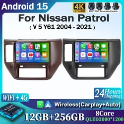 Android 15 Carplay Auto For Nissan Patrol V 5 Y61 2004 - 2021 Car Radio Multimedia Video Player Navigation GPS Stereo 4G WIFI BT