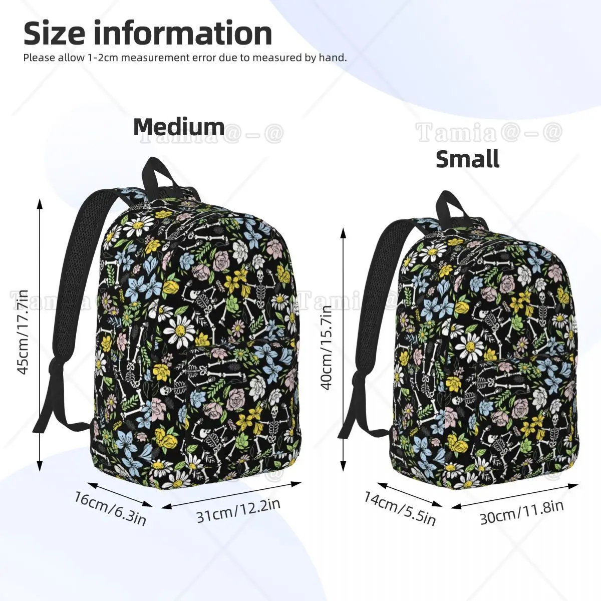 Dancing Skeletons Floral Backpack Daypack Large Capacity Kids BookBag School Bag Shoulder Bags for Men Women