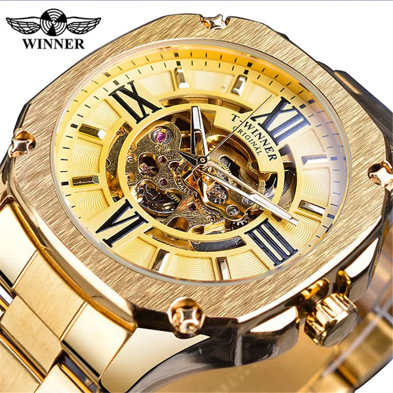 Free Shipping OUTLETSWINNER European American Style Men's Fashion Casual Hollow Movement Automatic Mechanical Watch