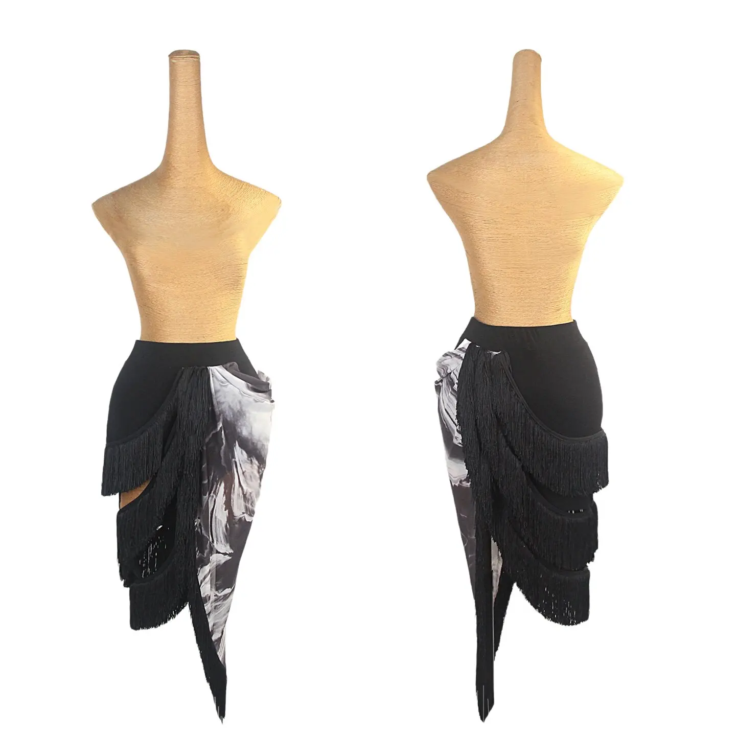 

2026 women's black tassel skirt professional competition costume rumba chacha samba dance practice costumes performance skirt