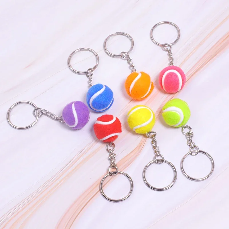 Tennis Ball Metal Keychain 2/4 Pcs, Car Key Ring Pendant, Silver Sports Key Chain for Bag Car Keys, Gift for Men Women Christmas