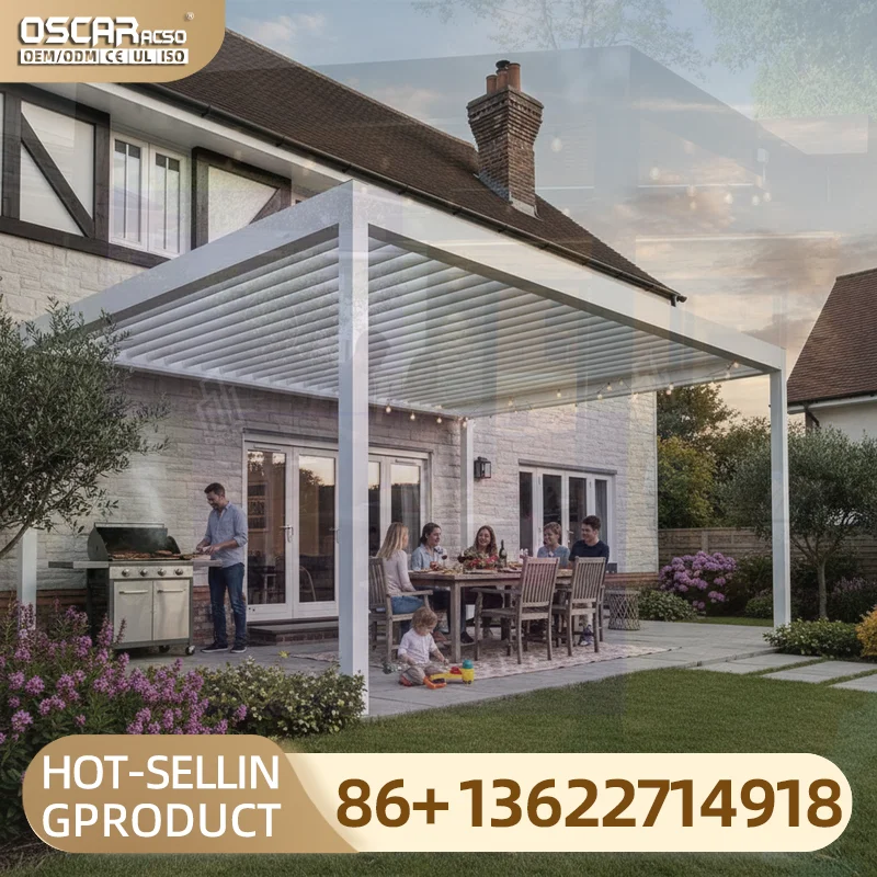 Aluminum Powder Coated Frame Bioclimatic Electric Gazebo for Outdoor Rest Space Outdoor Relaxation Shading Solution Patio Backya