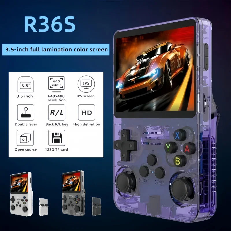 128gbレトロ携帯ゲーム機-クラシックゲーム-r36s-linuxシステム-35インチipsスクリーン-ポータブルゲームビデオプレーヤー