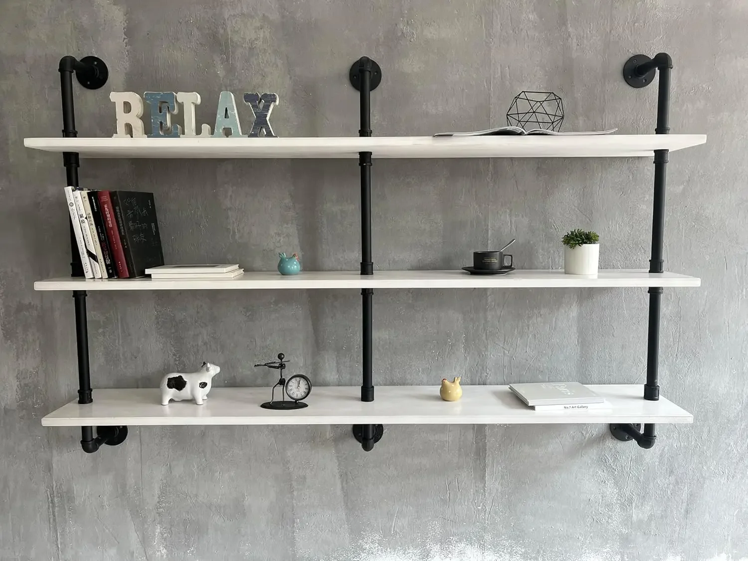 Shelving Rustic White Pipe Wall Shelves Industrial Shelves with Wood Planks Industrial Floating Shelves