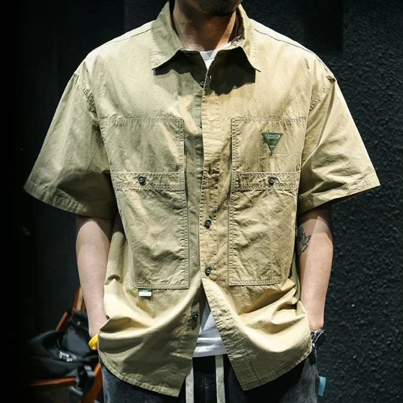 Man Shirt Cargo Loose Green Shirts for Men Normal Fashion 2024 Sale Asia Cheap Things with Comfortable I Elegant Cotton Casual