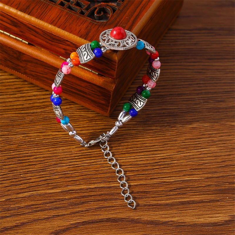بوهيميا الملونة الفيروز أساور للنساء اليدوية حجر الخرز أساور بنات حفلة عطلة مجوهرات هدايا