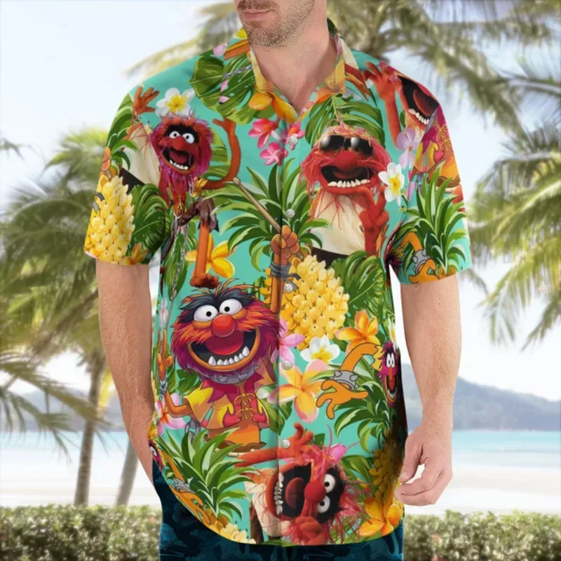 Summer Hawaiian cartoon N-flower casual shirts are selling well. Men's 3d short-sleeved beach, super large and interesting cloth