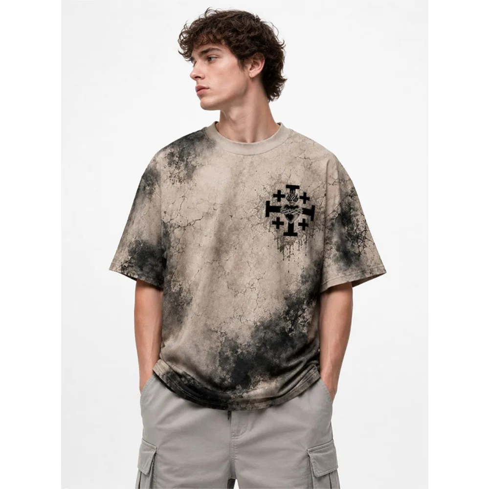 Men's New Oversized Environmentally Friendly Fully Printed Short Sleeved Shirt, Soft, Comfortable, Elastic Milk Silk Fabric
