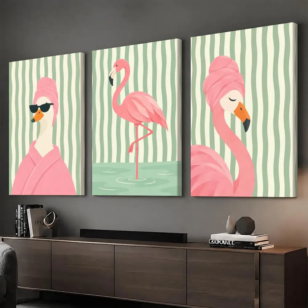 Pink Flamingo Tropical Chic Framed Wall Painting HD Canvas Print Poster Wall Art | Optional Frame | Modern Hallway Decor