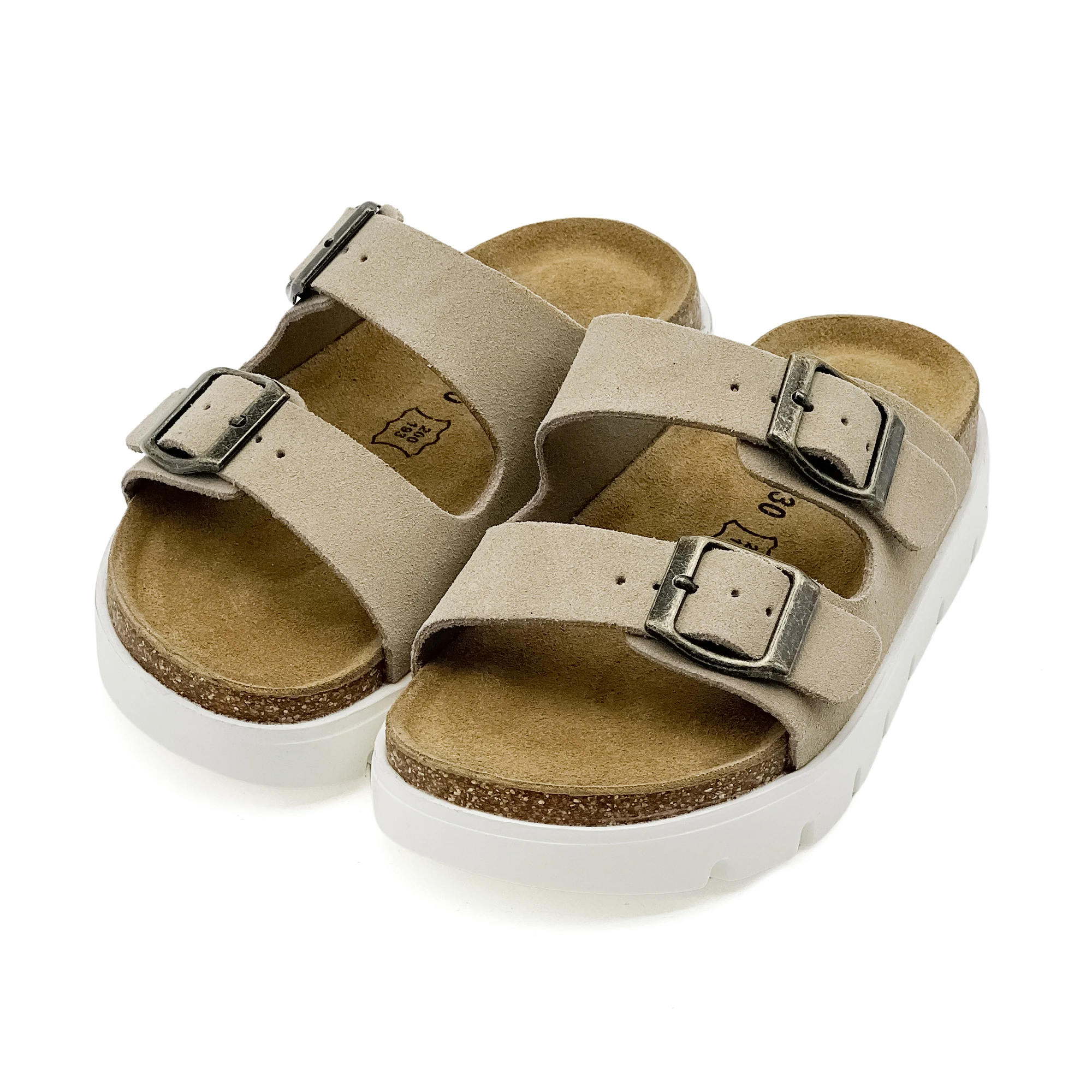 Big Kids Genuine Suede Platform Cork Sandals Adjustable Buckles Arch Support Footbed Chunky Non-slip Summer Boys Girls Slides
