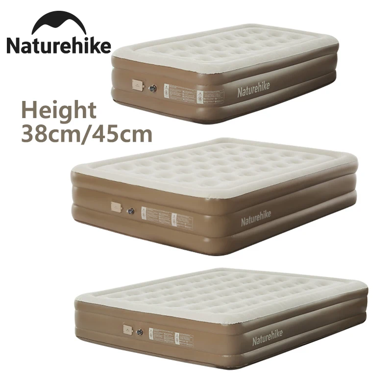 Naturehike, materassino da campeggio per 1-3 persone, 38/45 cm, materasso gonfiabile con pompa integrata, portatile, pieghevole, ideale per tende da campeggio, letto da campeggio, materasso spesso per