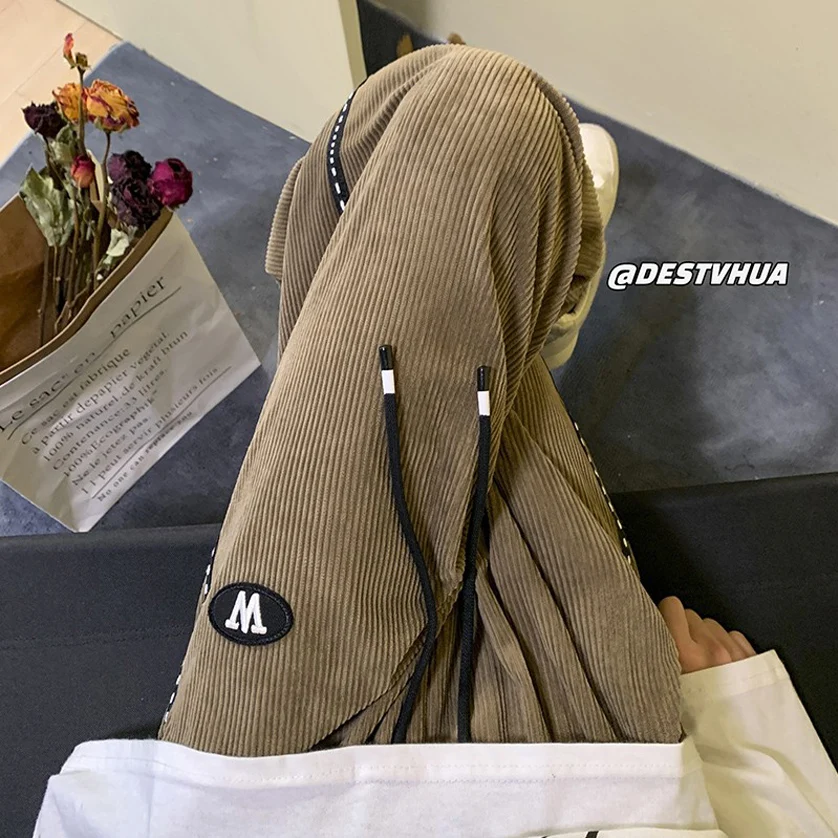 

Мужские вельветовые повседневные брюки с вышивкой, свободные, прямого кроя, спортивные, длинные, весна-осень, в стиле High Street, модные, брендовые, Ins Wi...