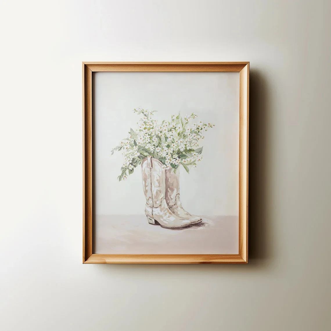 1pc Cowgirl Boots Wall Art - Floral Western Nursery Poster Print, Frameless Canvas Decor for Living Room, Bedroom, Kitchen &