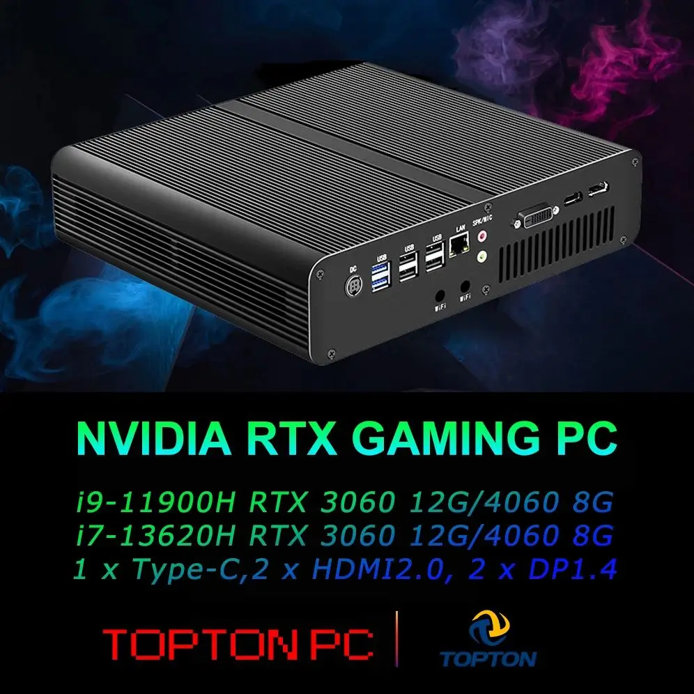 Topton v7 gaming mini pc intel i7 13700h i9 11900h nvidia rtx 4060 8g/3060 12g 2xddr5 mini gamer computador desktop windows 11