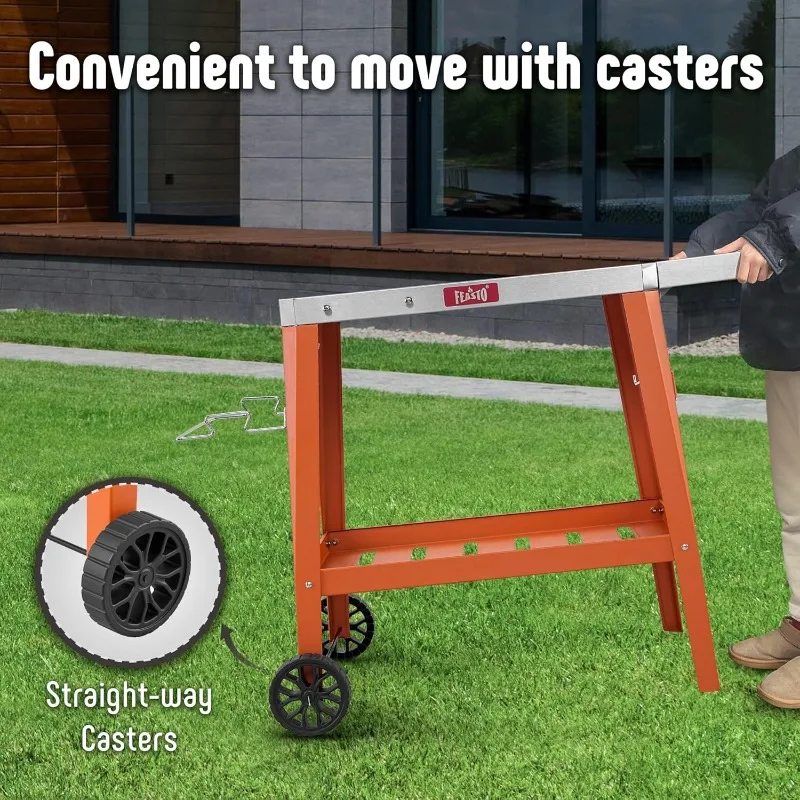 Carrinho de mesa para grelhar ao ar livre, mesa para forno de pizza com rodas, bancada de aço inoxidável com mesa de extensão dobrável