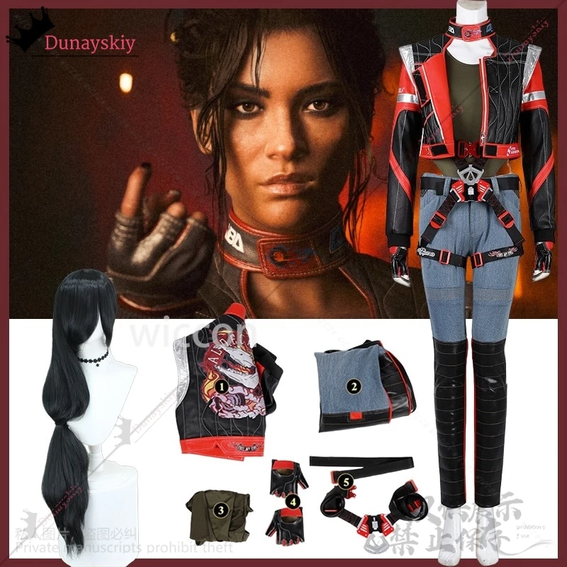 

Anime Game Panam Palmer Cosplay Red And Black Leather Jackets Punk Y2K Girls Fashion Uniform Belt Wig Halloween Party Outfit