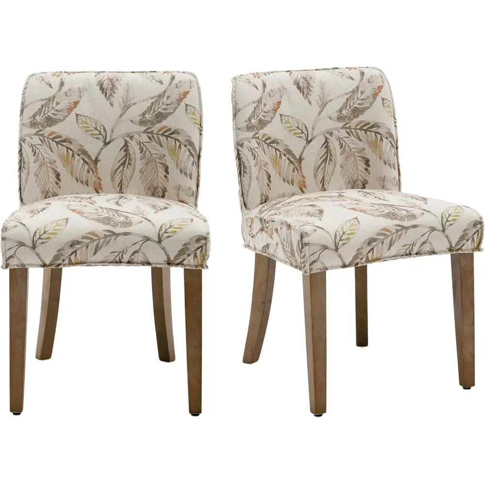 

Pair of Upholstered Floral Pattern Farmhouse Dining Chairs with Low Back and Linen Seats, Wooden Legs for Kitchen/Dining Room/Re