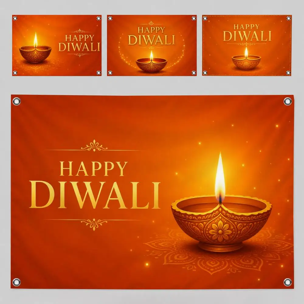 Golden Diya Diwali Classic Festival Style Flags Home Yard & Garden Decor Banner - Indoor Outdoor Wall Hanging Flag