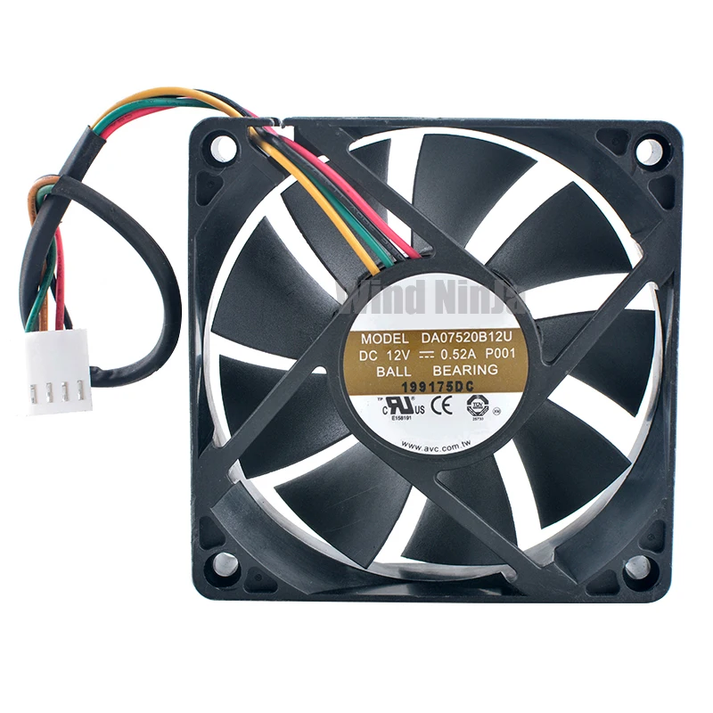 DA07520B12U 7.5cm 75mm fan 75x75x20mm DC12V 0.52A 4pin Dual ball bearing cooling fan for chassis CPU