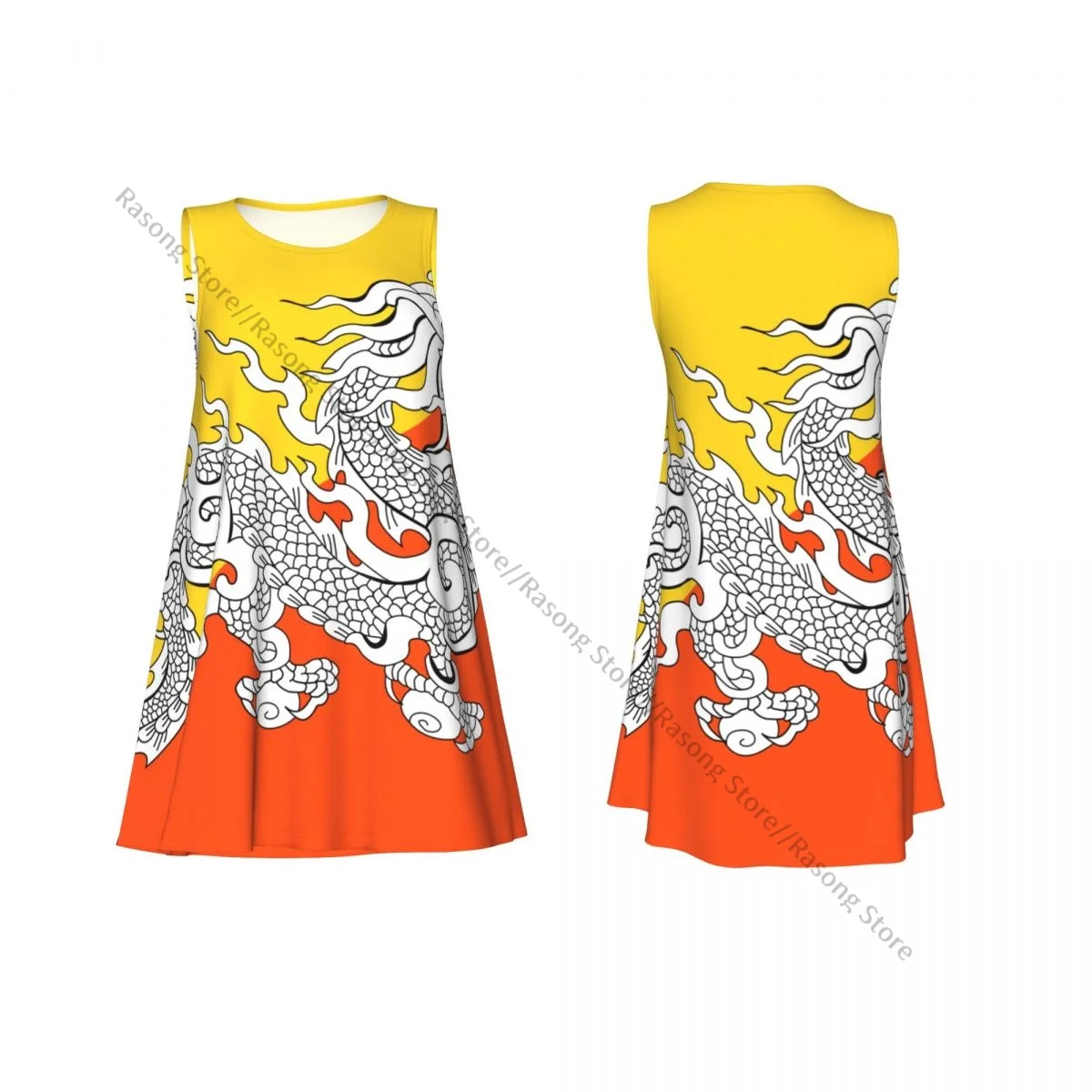 فستان نسائي صيفي كاجوال تي شيرت فساتين الشاطئ تغطي علم البوتان فستان تانك البديل