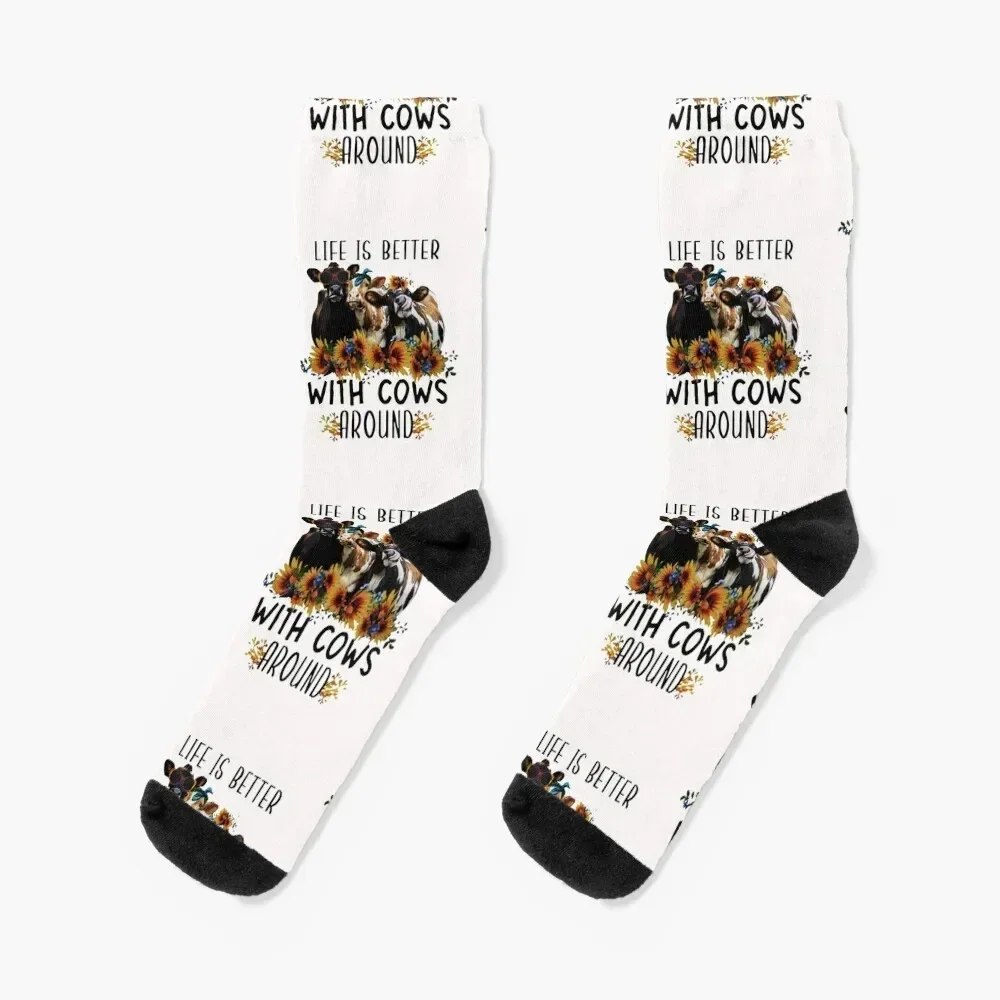 

Life is better with cows around Socks basketball Sports Socks Women Men's