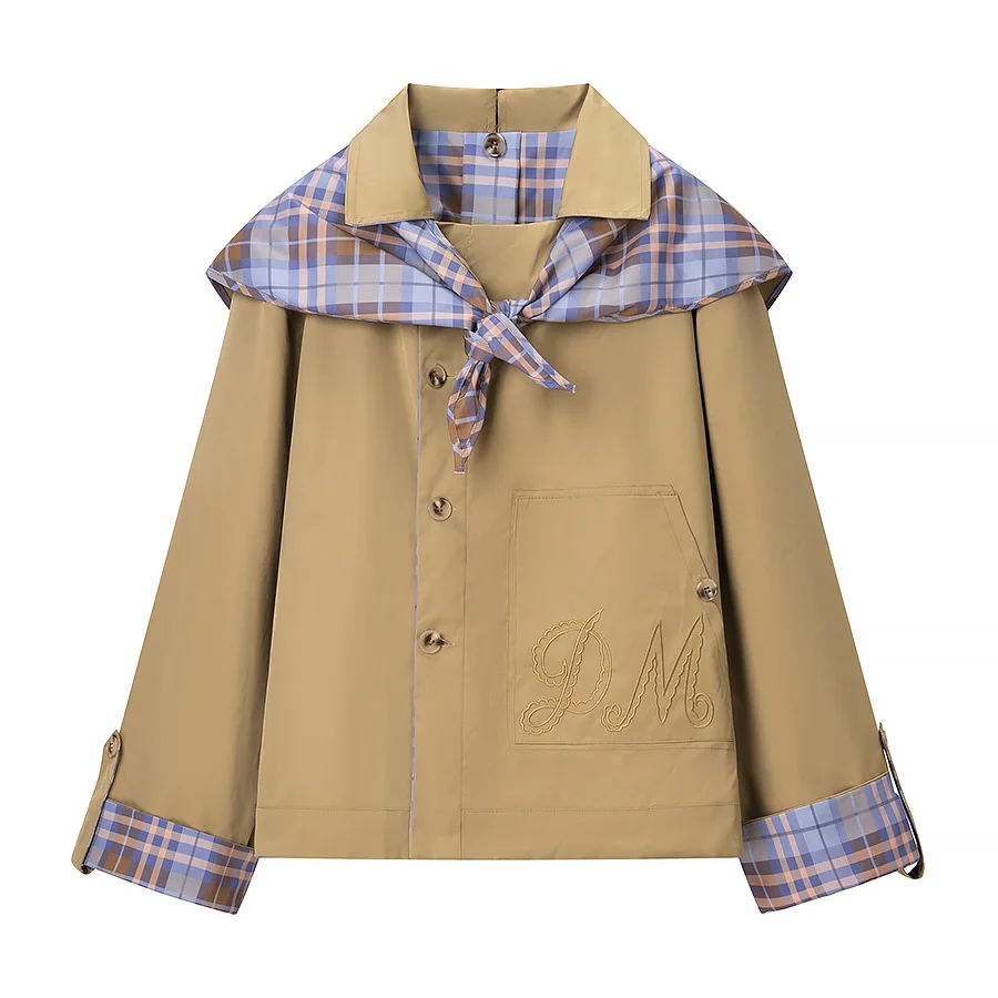 

2025 autumn and winter new European and American cross-border women's street fashion reversible plaid embroidered jacket