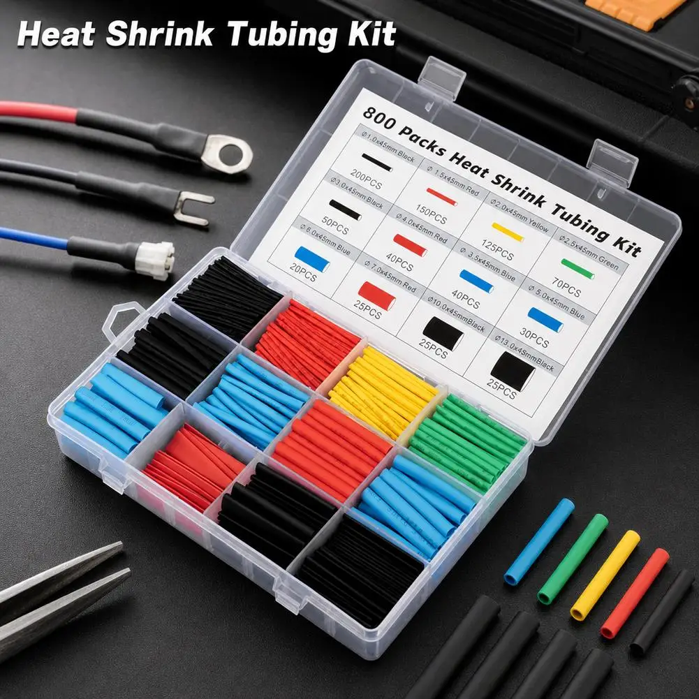127-800pcs Heat-shrink Tubing Thermoresistant Tube Heat Shrink Wrapping Kit Electrical Connection Wire Cable Insulation Sleeving