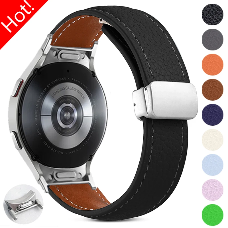 No Gaps Leather Band for Samsuang Galaxy Watch 6 5 4 40 44mm 20 22mm Magnetic Buckle Strap for Galaxy Watch 6 4 classic 43 47mm