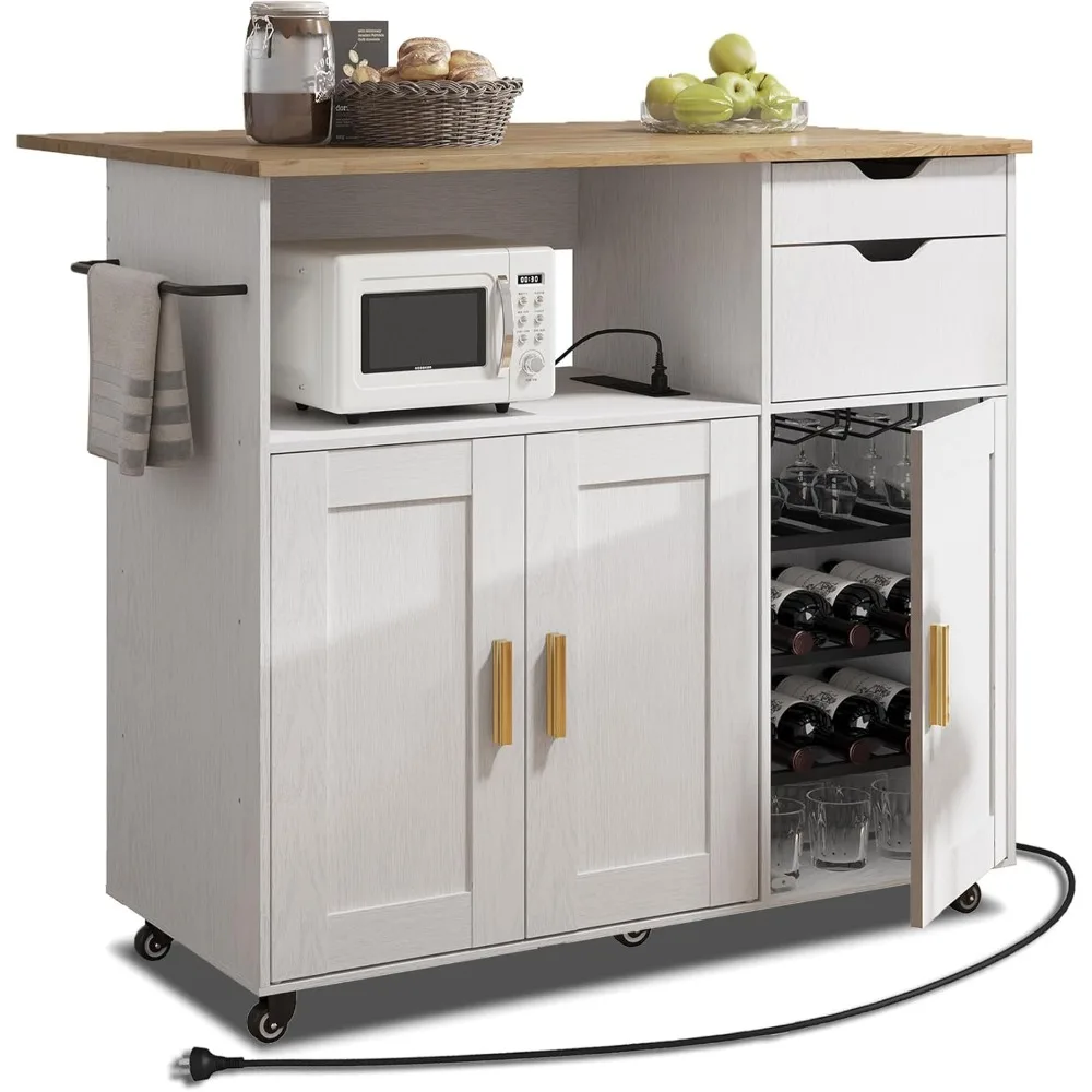 

Rolling Mobile Kitchen Island Cart with Desktop Drop Leaf Countertop, Island Table Storage with 5 Wheels, Rolling Kitchen