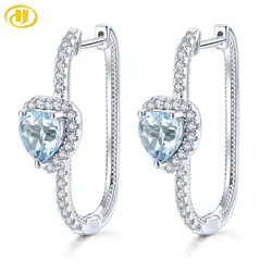 Natural Sky Blue Topaz Solid Sterling Silver Clip Earring 2 Carats Heart Shape Gemstone Unique Speical Design S925 Fine Jewelrys