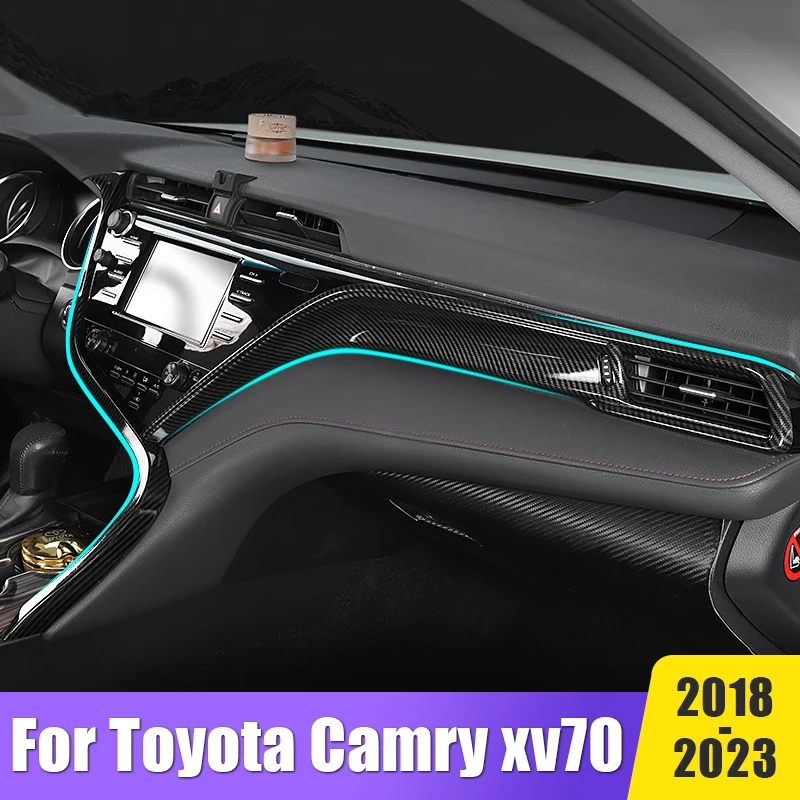 ABS Carbon Fiber Car Front Air Conditioner Outlet Frame Trim Cover Sticker For Toyota Camry XV70 2018-2021 2022 2023 Accessories