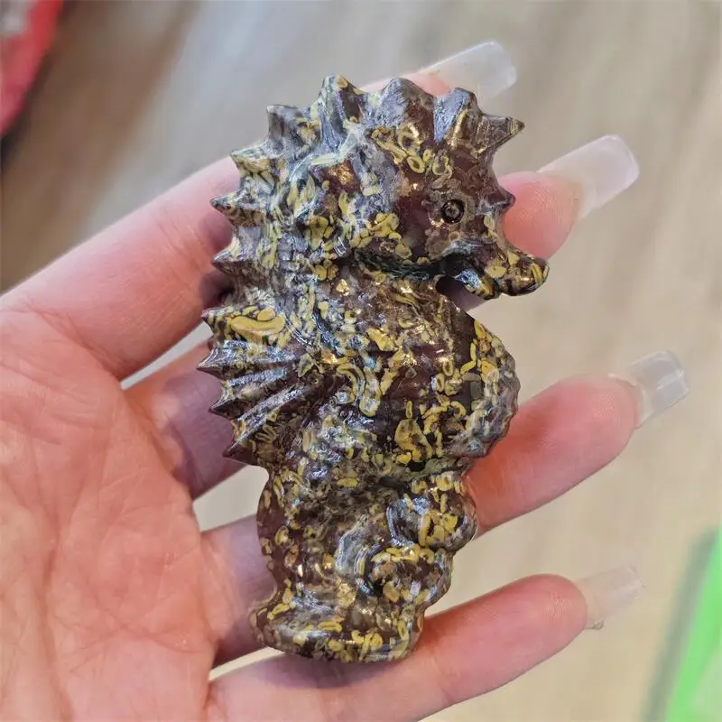 8CM Natural Azo Quartz Stone Seahorse Carving Energy Gem Reiki Healing Home Decoration Holiday Gift Collection 1pcs