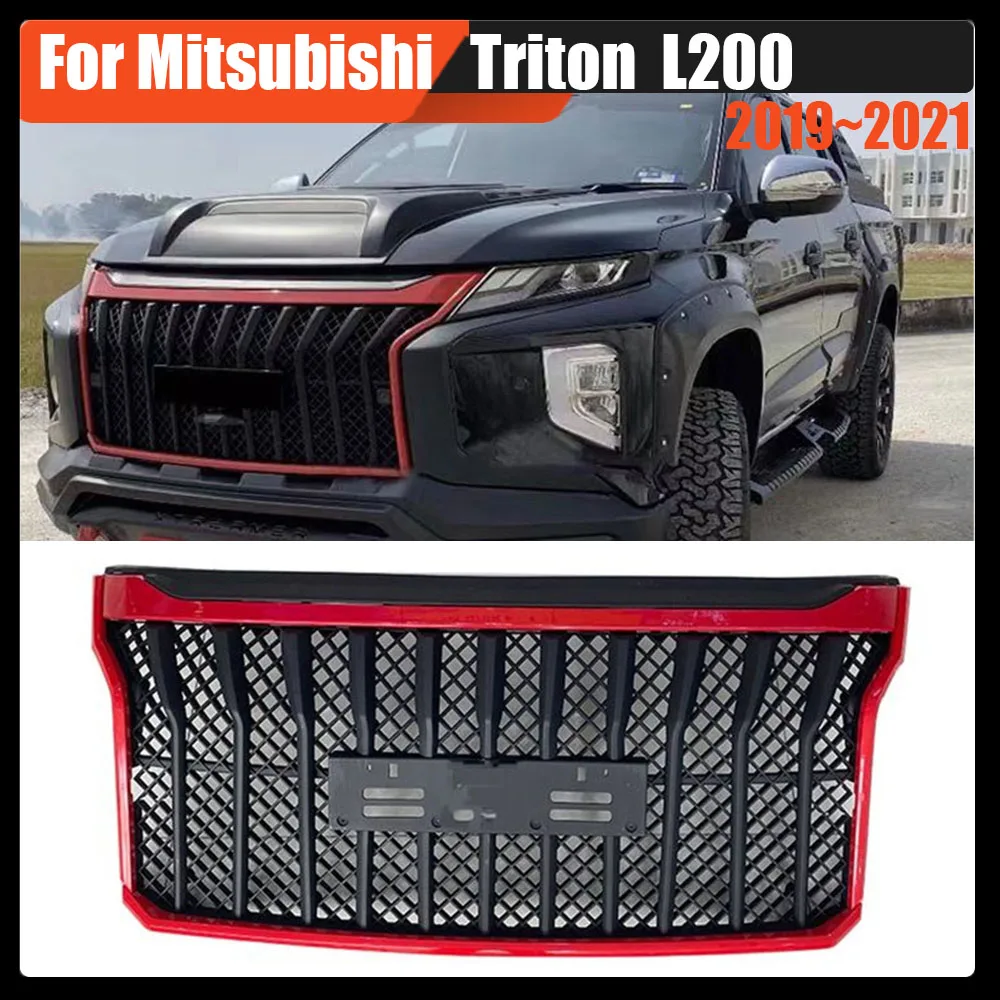 

For Mitsubishi Triton L200 2019~2021 Pickup Accessories Modified ABS Grille Car Racing Grills Cover Front Hood Bumper Grill