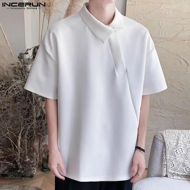 2024 Men Shirt Solid Color Lapel Short Sleeve Loose Summer Korean Casual Men Clothing Streetwear Fashion Male Shirts INCERUN