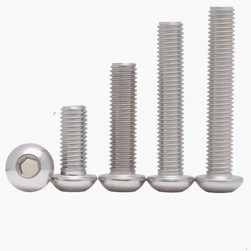 M2 M2.5 M3 M4 M5 M6 M8 M10 304 Stainless Steel Hexagon Hex Socket Button Head Screw Bolts Round Head Screw ISO7380