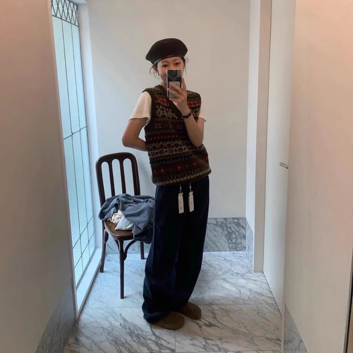 

Urbanic30 Fair Isle Vest Korean Sle Women's Faion Retro College Wind V-ne Women's Sweater Chinese Wool Blend