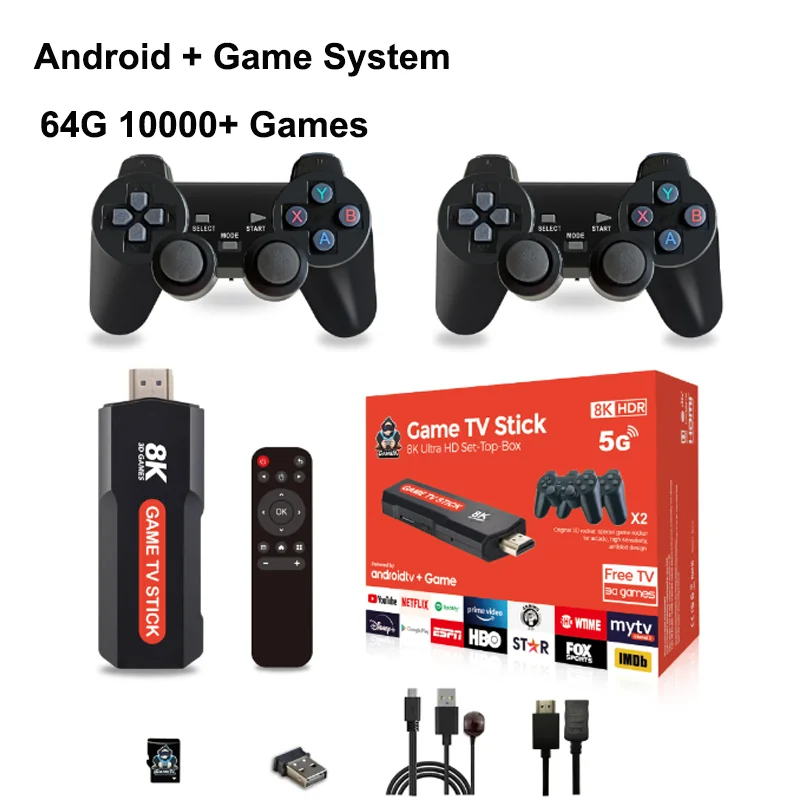 Retro Game Console Built in 10000+ Games TV Stick Dual System for Android Games Consola 4K Game Stick 10+ Emulators