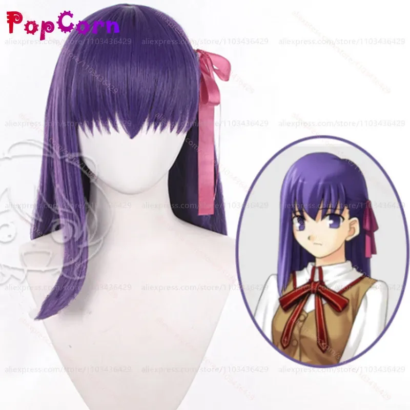 

Парик LQMatou Sakura со лентой 47 см, короткий фиолетовый парик, аниме, термостойкие синтетические парики для повседневной вечеринки, костюм на Хэллоуин, событие