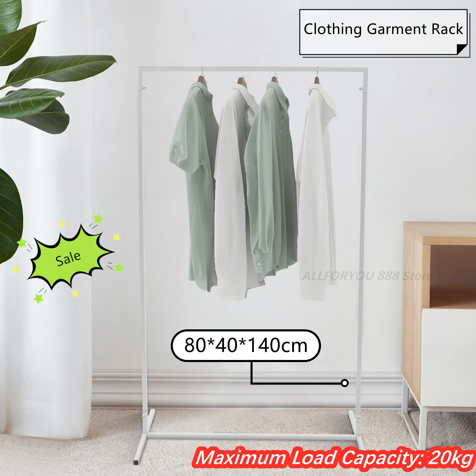 

Clothing Garment Rack Space-saving Metal Industrial Pipe Holder Coat Storage Organizer White 80*40*140cm