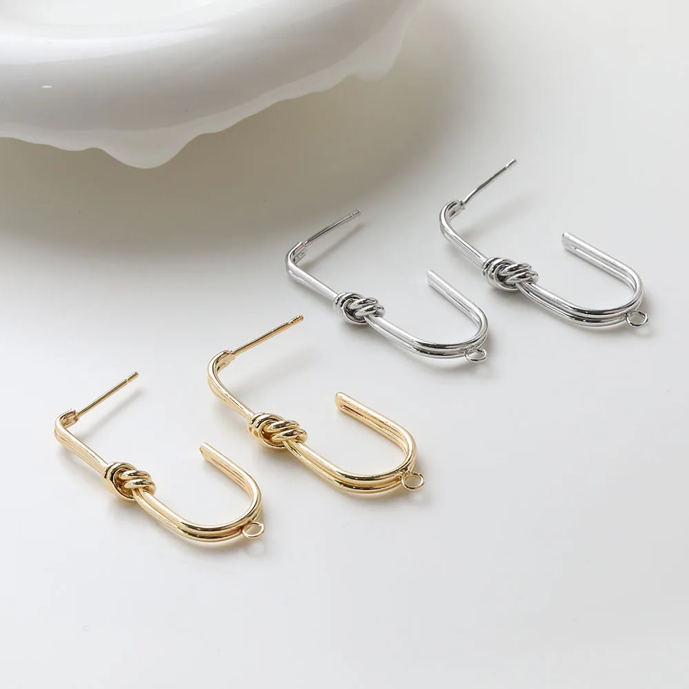 2 قطعة لذيذ U-شكل معقود الأذن ترصيع أقراط لصنع المجوهرات يدوية الصنع النحاس 14 كيلو مطلية بالذهب 34*13 مللي متر اكسسوارات #3